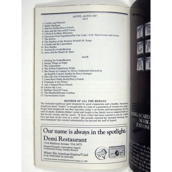 Alive Mother of Behans Playbill November 1994 Rosaleen Linehan Irish Theatre - Picture 9 of 11